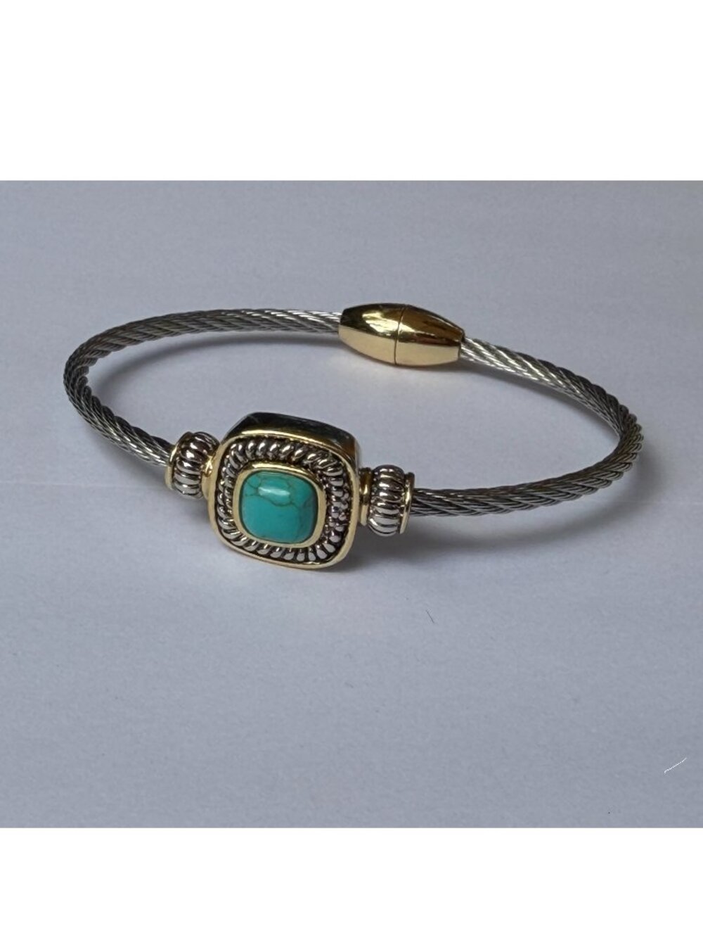 JUVELL twisted Cable Square Turquoise stone Solitaire Magnetic Bangle bracelet